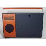 Hermes Vinyl Boombox Vertical Record Player: Luxury calfskin and canvas boombox. Portable record