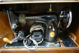 Cased Singer Hand Crank Sewing Machine: