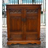 Old Charm oak deep side cabinet: with 'pigeon hole' style interior, 88cm W.