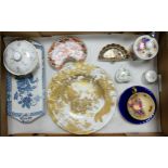 A mixed collection of items to include: Royal Crown Derby dishes, similar rack plate, Aynsley