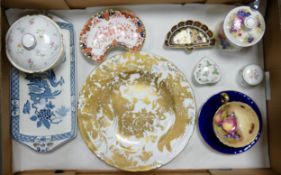 A mixed collection of items to include: Royal Crown Derby dishes, similar rack plate, Aynsley