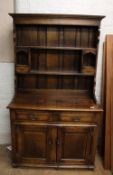 19th Century oak dresser/buffet sideboard: 2 doors and 2 drawers to base, 106cm W x 186cm H, keys