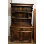 19th Century oak dresser/buffet sideboard: 2 doors and 2 drawers to base, 106cm W x 186cm H, keys