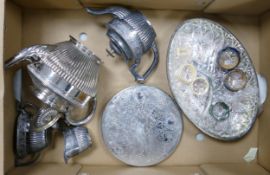 A mixed collection of items to include: Silver Plated Tea Service , Bone Napkin Rings, similar