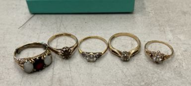Five 9ct gold rings: total weight 8.3g.