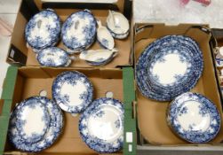 A large Collection of JHW Hanley Flow Blue Patterned Early 20th Century Dinner Ware including: