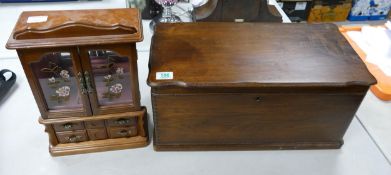 Large Oak Box: together with Wooden Jewelry Case(2)