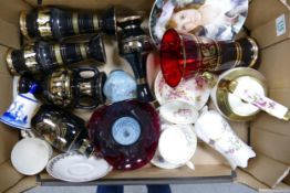 A mixed collection of items to include: Decorated Glass ware< Caithness Vases, Royal Albert Cups and