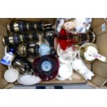 A mixed collection of items to include: Decorated Glass ware< Caithness Vases, Royal Albert Cups and