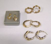 Four pairs of 9ct gold earrings: 6.4g