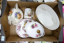 A mixed collection of items to include: Masons Floral plates, Hunting theme large planter, Floral