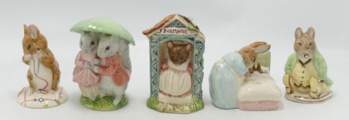 Royal Albert Beatrix Potter Figures: Peter in Bed, Goody & Timmy Tiptoes, No More Twist, Samuel