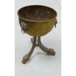 Large Brass Shielded Cauldron sat on dragon theme legs: height 37cm