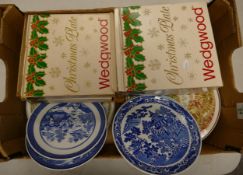 A mixed collection of items to include: Wedgwood Calendar Plates, Similar Christmas Plates,