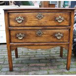 19th Century oak chest of 2 drawers: brass handles, 72cm W.