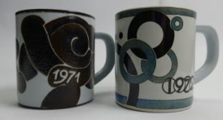 Copenhagen Annual Fajance Mugs Denmark Decorated by Danish Designers Years 1971 & 1972(2): height
