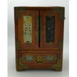 Antique Chinese Boxwood, Brass and Jade Traditional Keepsake Cabinet: handle missing to lid & jade