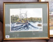 Local Interest Dr Keith Dick (local chemist GP) watercolour of Crinan Canal: 41cm x 49.5cm