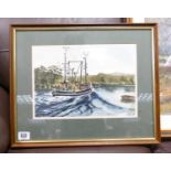 Local Interest Dr Keith Dick (local chemist GP) watercolour of Crinan Canal: 41cm x 49.5cm