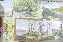 10 x Reginald Johnson watercolours: 6 signed, 4 unsigned - Prees Heath Whitchurch, Capel Curig,