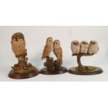 Three Country Artist figures of Owls: tallest 24cm
