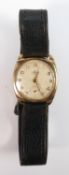 9ct gold hallmarked avia wristwatch: Button missing sold as not working. Measures 27mm wide.