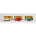 Three Matchbox Lesney boxed cars numbers 8 64 & 67: Ford Mustang, MG1100 & Volkwagen 1600 TL. All