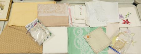 A large Quantity Of Quality Linens and Lace including: table cloths , lengths of fabric, place