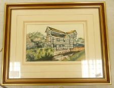 Framed Local Interest Watercolour of Ford Green Hall: signed Jane Ford 1987: 36cm x 45cm