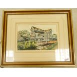 Framed Local Interest Watercolour of Ford Green Hall: signed Jane Ford 1987: 36cm x 45cm