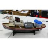 Scratch built wooden boat model of a London tug or similar: A large model boat, later converted to