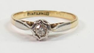 18ct gold & platinum set single diamond ring: Ring size L, weight 1.8g. Diamond diameter 3mm appx.