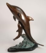 Very Large Bronze Sculpture of Dolphins: height 41cm