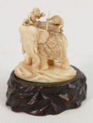 19th Century Carved Chinese Ivory Elephant: marked to base, height on ill fitting stand 10cm