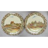 Two Large Royal Doulton Wall Chargers: with images of Rochester Castle & Rustic Village, diameter