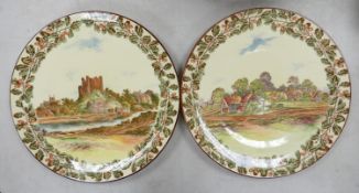 Two Large Royal Doulton Wall Chargers: with images of Rochester Castle & Rustic Village, diameter