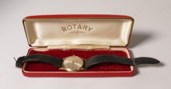 Rotary gents 9ct gold watch with manual wind: Dedication to back of watch. Circa 1960's. Winds,