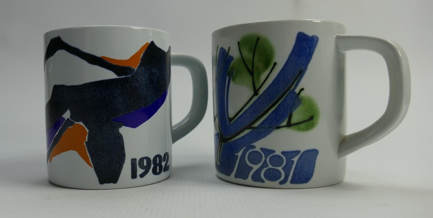 Copenhagen Annual Fajance Mugs Denmark Decorated by Danish Designers Years 1981 & 1982(2): height