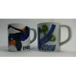 Copenhagen Annual Fajance Mugs Denmark Decorated by Danish Designers Years 1981 & 1982(2): height