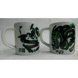 Copenhagen Annual Fajance Mugs Denmark Decorated by Danish Designers Years 1987 & 1988(2): height