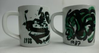 Copenhagen Annual Fajance Mugs Denmark Decorated by Danish Designers Years 1987 & 1988(2): height