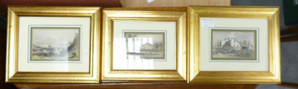 Group of 3 x 19th century steel engraving prints in high quality gilt frames: Pair measuring 22cm