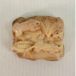 19th Century Carved Ivory Panel of Mice & Wheat: length 5cm Please note that as the chess set