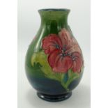 Moorcroft Hibiscus on Green Ground vase: height 19cm( damaged repair to neck)