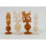 19th Century Turned & Carved Bone Chess Pieces: height of tallest 8cm(4)