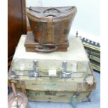 A collection distressed leather luggage including: Victorian Hat Box, Velum Chromed Locker, Demob