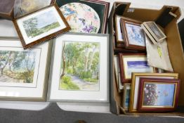A large Collection of Framed Water colours & similar(2 trays)