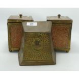 Three Early 20th Century Brass & Copper Tea Caddies: height of tallest 16cm(3)