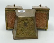 Three Early 20th Century Brass & Copper Tea Caddies: height of tallest 16cm(3)