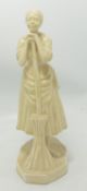 Mid Century Cream Figure of Maid with Broom: inscribed Joan Byrne 1952 to base, height 24cm